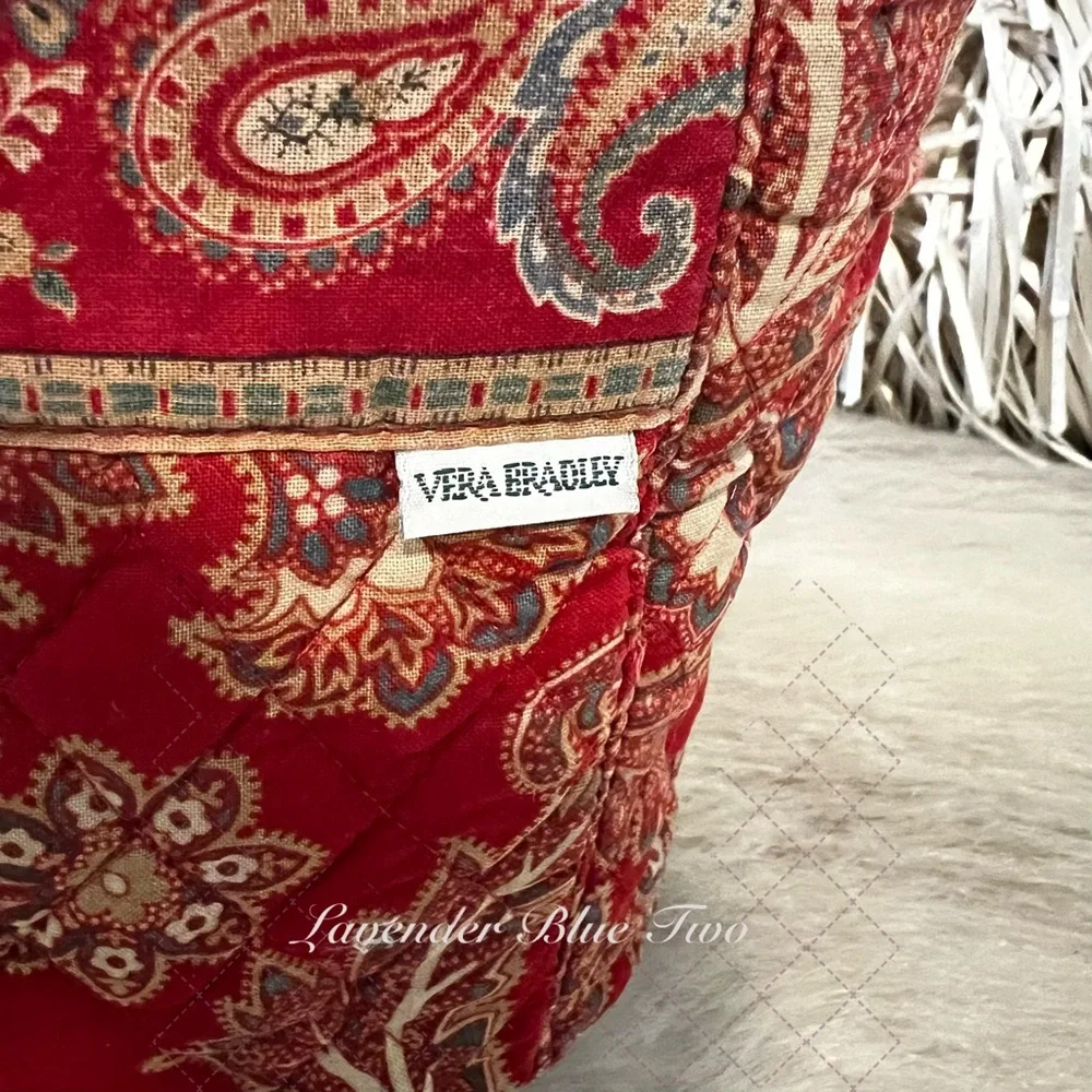 Vintage VERA BRADLEY Windsor 1995 Backpack Sling USA Drawstring Red Gold Quilt - Picture 3 of 17